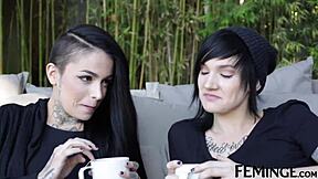 Brunette and blonde workers have a 3 woman pleasure party