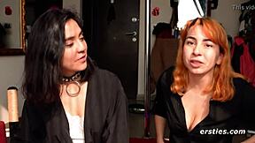 Amateur European babes prepare for hot sex scenes