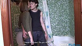 Dirty flix - Cuckolded in a bathroom with a shaved bald slut and a hot blowjob