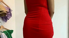 Beautiful woman in tight dress gets undressed