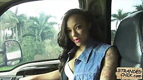 Diamond Monroe, an ebony teen who has sex for money, in a public outdoor setting