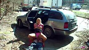 Teen prostitute gets it hard in parking lot with a john