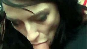 Public blow job leads to deep throat action