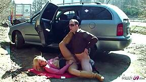 Teen prostitute gets it hard in parking lot with a john
