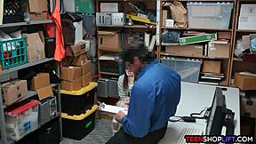 Petite shoplifting teen caught by security guard