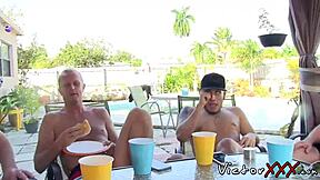 Muscular men with large penises engage in a wild anal sex party
