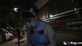Meraki, a busty redhead gives free blow jobs to strangers on the street