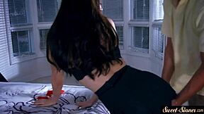 Beautiful woman seduces her stepbrother and gives him a deep blow job
