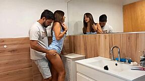 Hot milf gets her stepson’s hard cock and sucks it in