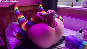 Femboy Raine, a size queen, gets stretched by huge toys