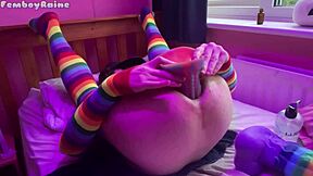 Femboy Raine, a size queen, gets stretched by huge toys