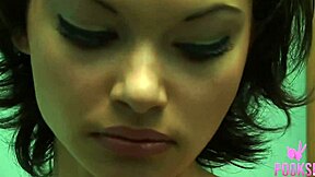 Young maid's solo striptease leads to a hairy pussy orgasm