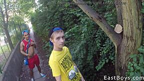 Young European skater twinks in bareback action on webcam