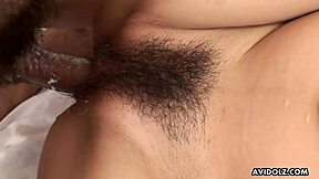Asian redhead teen goes wild slamming hairy cunt on hard rod