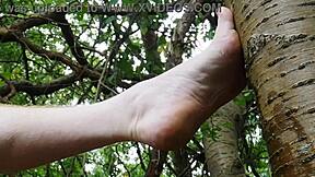 Outdoor solo pleasure with a pee and cum finale in the woods