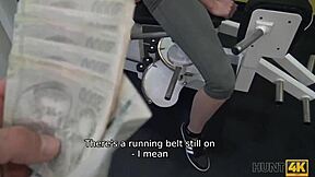 Trimmed pussy amateur wife gets public gym cock worship