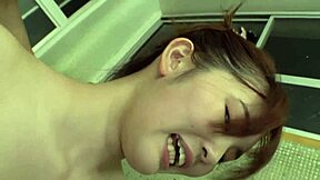 Horny Japanese babe gets fucked while boyfriend is home