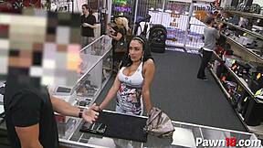 Beautiful breasts of the Latina woman are being sensuously teased by a big cock
