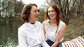 First time amateur lesbians use a double dildo and have hot sex with cunnilingus