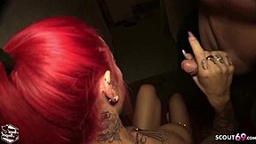 Young redhead dominates condom-free cowgirl ride for reward