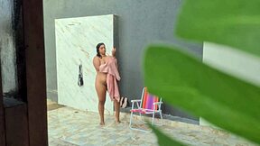 My hot neighbor takes a refreshing shower outdoors
