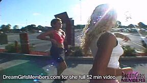 Two female friends expose their breasts to fast food workers and one of them even exposes her buttocks