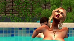 3D animated video of a man and his stepmother having sex with their neighbor by the pool
