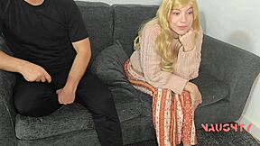Stepson's lap is a place to relax and get some surprise cock fucking