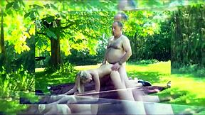 Petite teen gets blown and fucked hard outdoors by old man