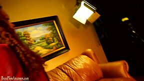 Red hair teenage girl masturbates and has sex in a casting couch in a POV style video