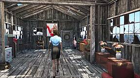 Anime porn in the style of Fallout 4 with a skinny brunette