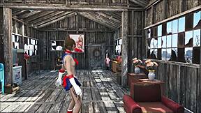 Anime porn in the style of Fallout 4 with a skinny brunette