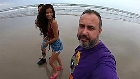 Manoella Fernando's beach strip show: average body and natural tits