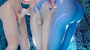 Three dickgirl futanari have 3D anal sex and cum