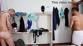 Big dick cock worship in a locker room gay scene