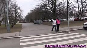 Fingered to orgasm by busty lesbian babe