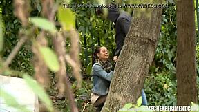Outdoor European sex adventure with a young vixen and a hidden camera