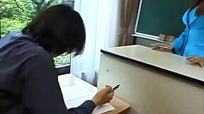 Young Asian beauty gives blow job to her student