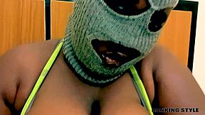 Horny African bbw enjoys solo play in new apartment
