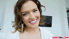 Stepmother Krissy Lynn in a threesome adult scene with a young man
