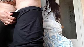 Dirty talking neighbor gets his kitchen covered in cum