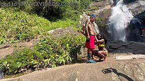 Taking Pretty Pretinha to the waterfall for some fun