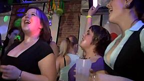 A group sex scene with mature women who perform a striptease and engage in oral sex