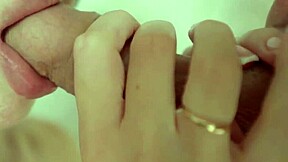 Stepsister teases with tongue on foreskin in closeup action