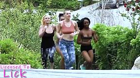 jazzy jamison and riley nixon in all-lesbian foursome with big tits licking
