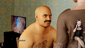 Big-breasted brunette gives handjob to old neighbor