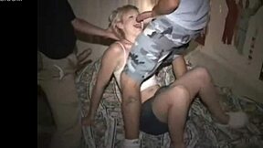Hot blonde gets gang banged on campus