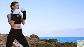 Bound and spanked, Italian boxer serves her dominant partner