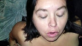 A busty woman gives great blow job and tits fuck for a huge facial