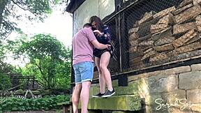 Amateur couple’s passionate outdoor sex in a deserted barn yard